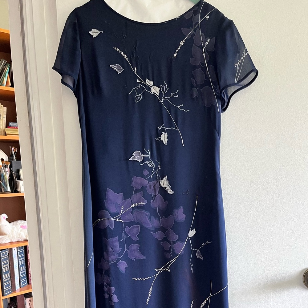 Kay Unger 100% silk georgette vintage dress with appliqué and embroidery.